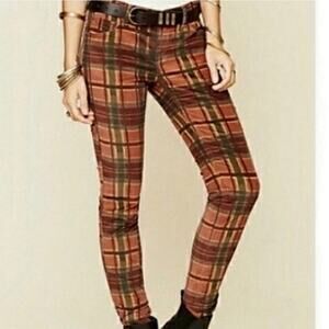 Free People Vintage Plaid Corduroy Skinny Pants